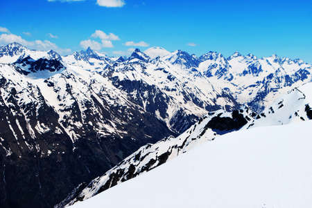 RUSSIA - MAY 2018: Mountains of the North Caucasus, Dombay. Snowy peaks. View 1.の写真素材
