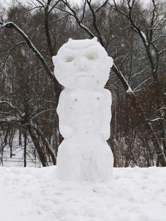 Russia - January 2019: a large snowman in the shape of a devil.のeditorial素材