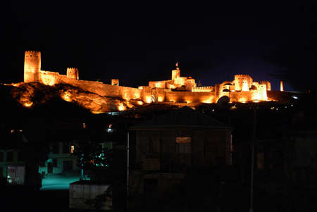 Georgia - September 2015: view of the Akhaltsikhe fortress with illumination. Night.のeditorial素材