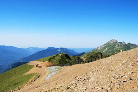 At the upper station of the cable car. Caucasus Mountains, Krasnaya Polyana, Russia.の写真素材