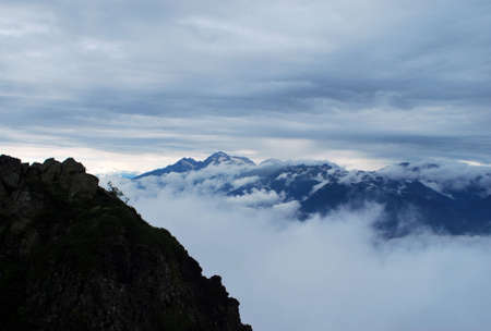 view from the cable car to the Caucasus Mountains. Krasnaya Polyana, Russia.の写真素材