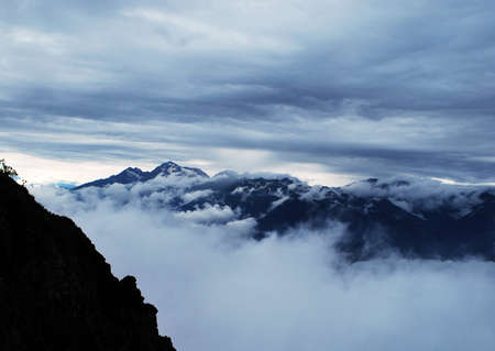 view from the cable car to the Caucasus Mountains. Krasnaya Polyana, Russia.の写真素材