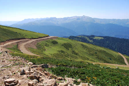 At the upper station of the cable car. Caucasus Mountains, Krasnaya Polyana, Russia.の写真素材