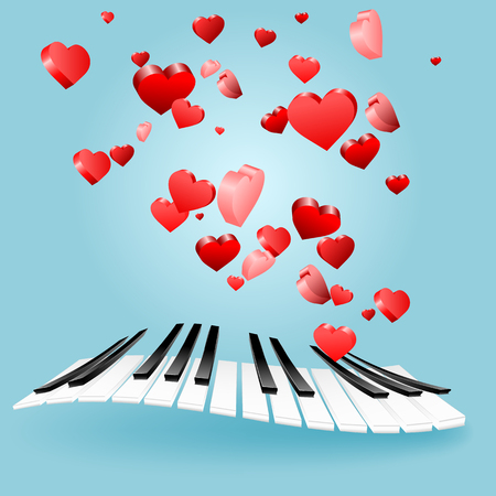 St. Valentine love card with hearts and piano keys. Music of love.のイラスト素材