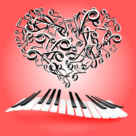 St. Valentine love card with hearts and piano keys. Music of love. Vector illustration. Eps 10.のイラスト素材