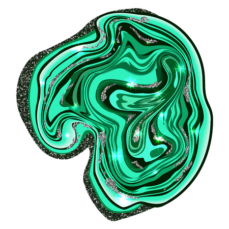 Malachite texture. Green Stone. Cross section of malachite with silver glitter. Vector illustration. Eps 10のイラスト素材