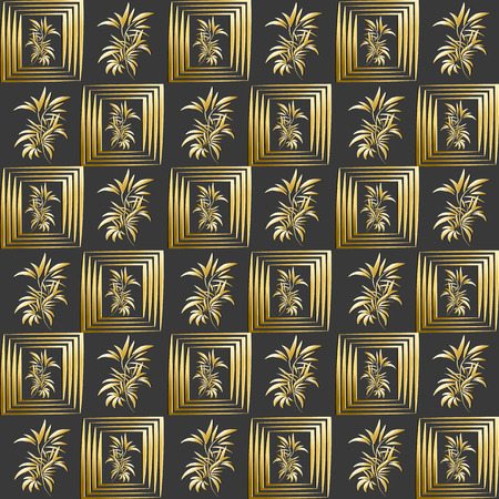 Golden geometric seamless pattern with bamboo branches. Vector illustration. Eps 10のイラスト素材