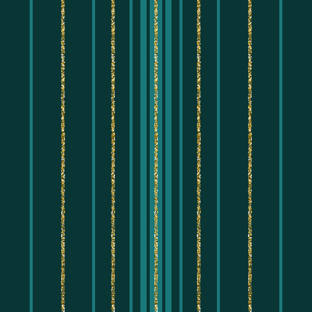 Stripe seamless pattern with golden fibers. Dark green background. Vector illustration. Eps 10のイラスト素材