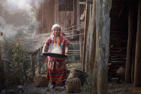 CHIANGMAI, THAILAND â FEBRUARY 24: Old women living in Omkoi Without being able to work, have to rely on their children to support their lives on a toy car on February 24, 2020 in Chiangmai, Thailand.のeditorial素材