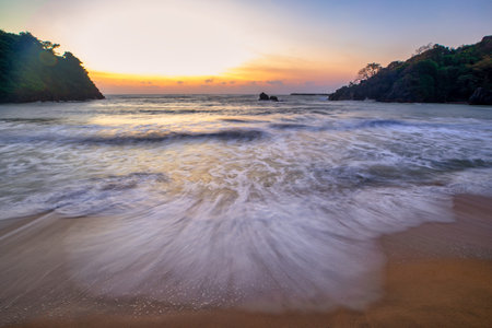 Beautiful sunset on the beach at Khao Lak, Thailand.の写真素材