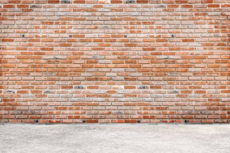Empty brick wall and concrete floor for background blank concrete floor for backdrop montage design.
