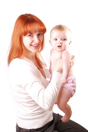 Mother and baby. Over white backgroundの写真素材