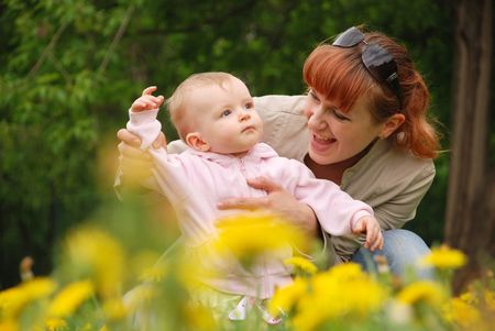Mother and daughter in parkの写真素材