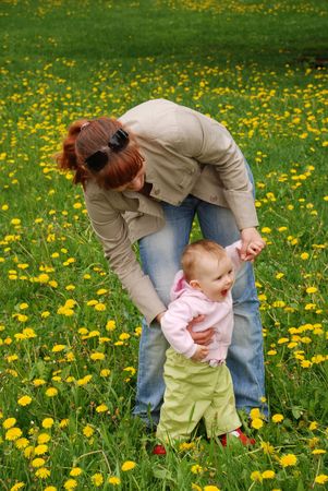 Mother and daughter in parkの写真素材
