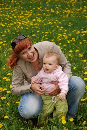 Mother and daughter in parkの写真素材