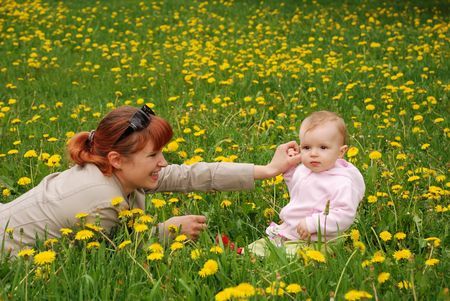 Mother and daughter in parkの写真素材
