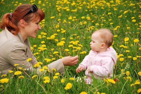 Mother and daughter in parkの写真素材
