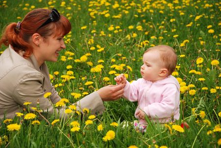 Mother and daughter in parkの写真素材