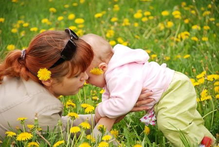 Mother and daughter in parkの写真素材