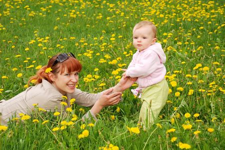 Mother and daughter in parkの写真素材