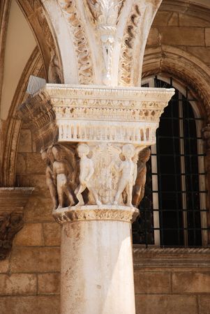 Pillars of old building at Dubrovnik, Croatiaの写真素材