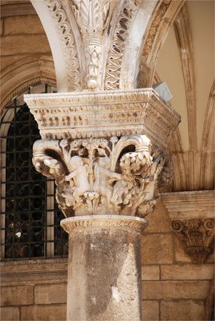 Pillars of old building at Dubrovnik, Croatiaの写真素材