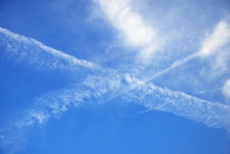 Two skylines cross in skyの写真素材