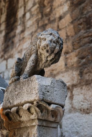 Stone lion statue near Sibenik cathedralの写真素材