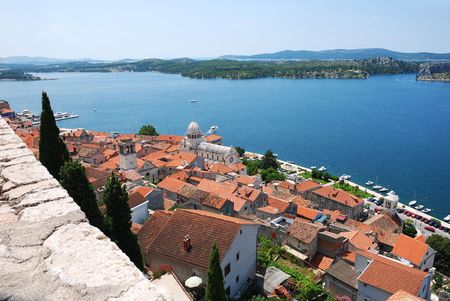 Croatia coast, the roofs of european city. Sibenik.の写真素材