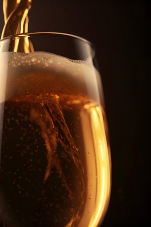 closeup of a glass of beer with bubbles on a dark background. Generative AIの素材