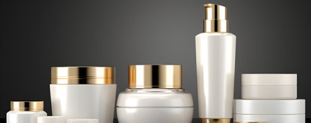 Cosmetic bottle containers mockup. 3d rendering, 3d illustration. Generative AIの素材