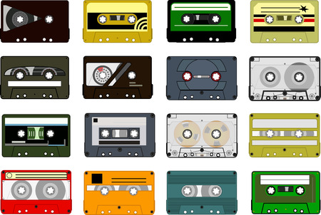 set of audio cassette tapes on a white backgroundのイラスト素材