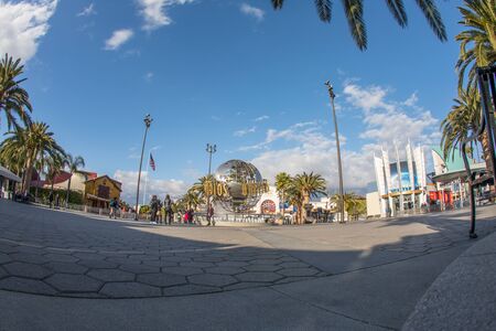 LOS ANGELES, USA - March, 2018: Universal Studios globe at the Entrance into the Universal Studios Hollywood Park, the first film studio and theme park of Universal Studios Theme Parks.のeditorial素材