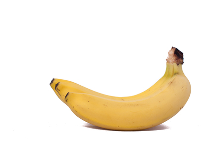 three natural bananas isolated on white backgroundの写真素材