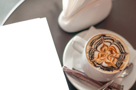 cup of coffee and cappuccino blank letter art latteの写真素材