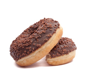 Two Chocolate Donuts with Sprinkles. Isolated on a White Background.の写真素材