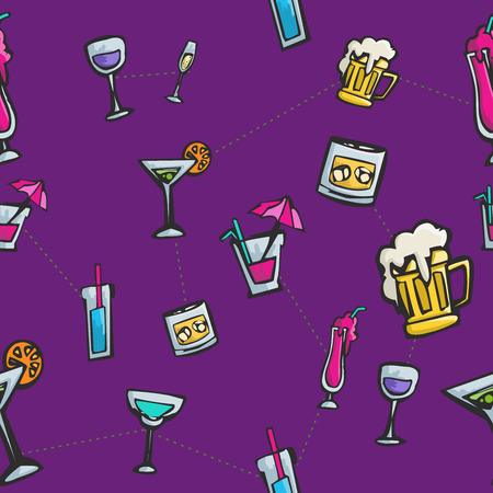 Decorative colorful drinks and cocktails seamless background vector patternのイラスト素材