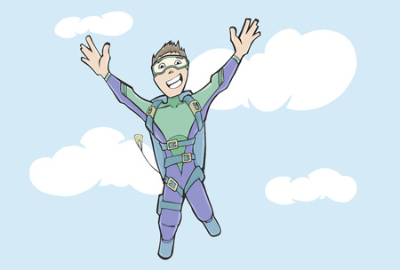 Vector illustration of a man parachuting with clouds in the backgroundのイラスト素材
