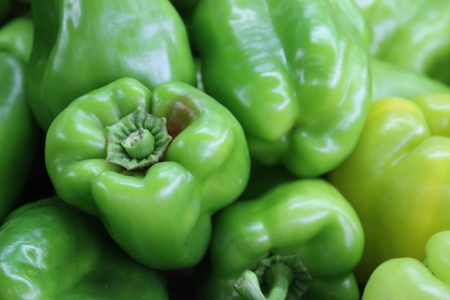 Green Peppers at the market stallの写真素材