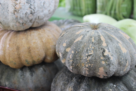 Pile of Pumpkins at the market, background for autumn, fall, Halloween and Thanks givingの写真素材
