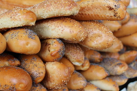 bread in a bakery in the market backgroundの写真素材