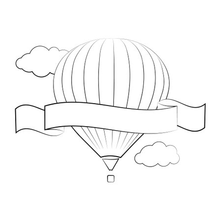 black and white balloon with band and cloudsのイラスト素材