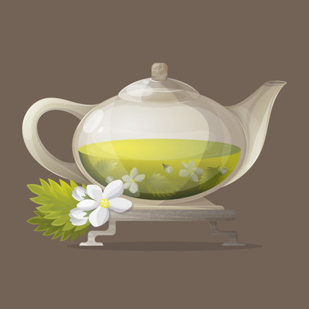 green tea in a teapotのイラスト素材