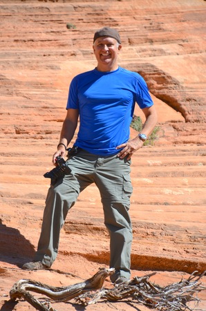 Handsome Middle Aged Man Hikingの写真素材