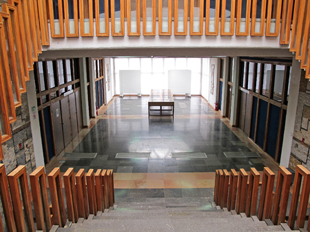 PRISTINA, KOSOVO - JUNE 2016: Unique National Library of the Republic of Kosovo in Pristina designed by Croatian architect Andrija Mutnjakovic, member of the Croatian Academy of Science and Arts.のeditorial素材