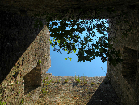 CRIKVENICA, CROATIA - AUGUST 2012 Sunlit castle ruins on the Adriatic coastのeditorial素材
