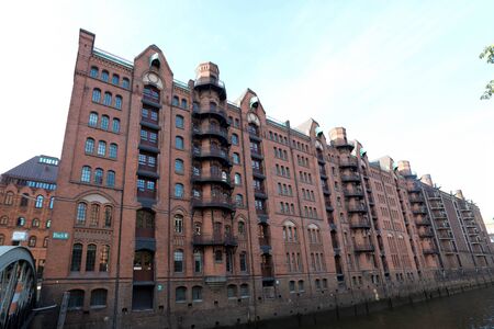 HAMBURG, GERMANY - JUNE 2019 Hamburg City Old Red Brick Storage Houses on the Canals by the Sea 0581のeditorial素材
