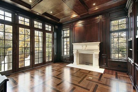 Library in new construction home with floor designの写真素材