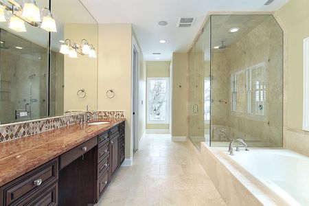 Master bath in new construction home with marble counters
の写真素材