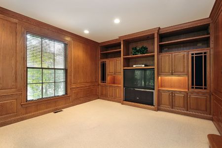 All wood family room in remodeled homeの写真素材